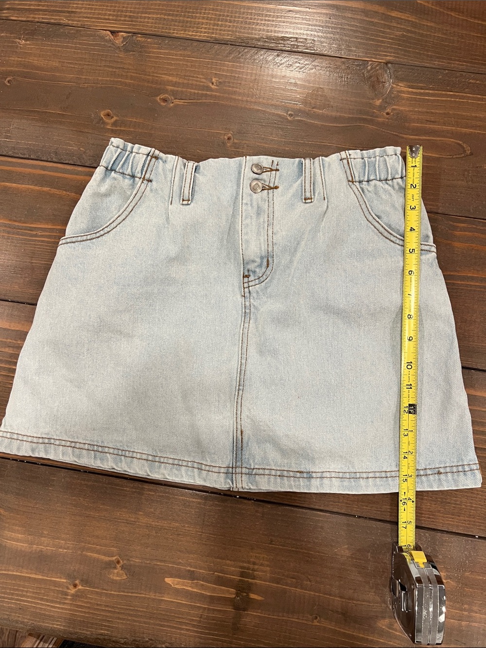 Pink Lily Light Blue Denim Elastic Waist Mini Skirt